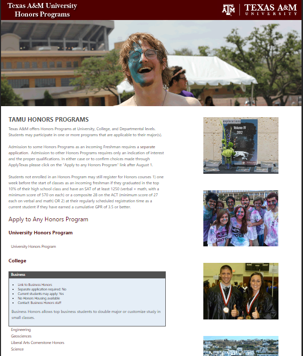 Honors Programs Website - Different Header Banner showing guy smiling with paint all over the right side of his face